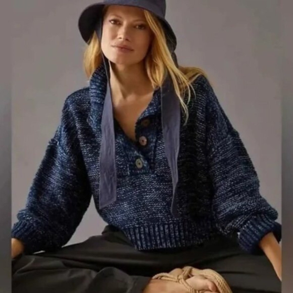 Pilcro Anthropologie Mega Henley Blue Oversized Sweater 1X | EUC